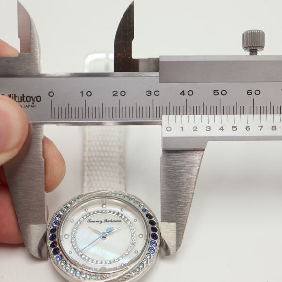 Tommy Bahama Silver Tone Blue Gem Set 35mm MOP Womens Watch Leather New Battery main image 7